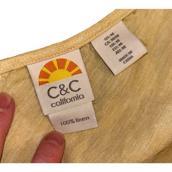 C&C California Yellow Blue Pink 100% linen‎ Knee Length dress. Size M - Picture 8 of 11